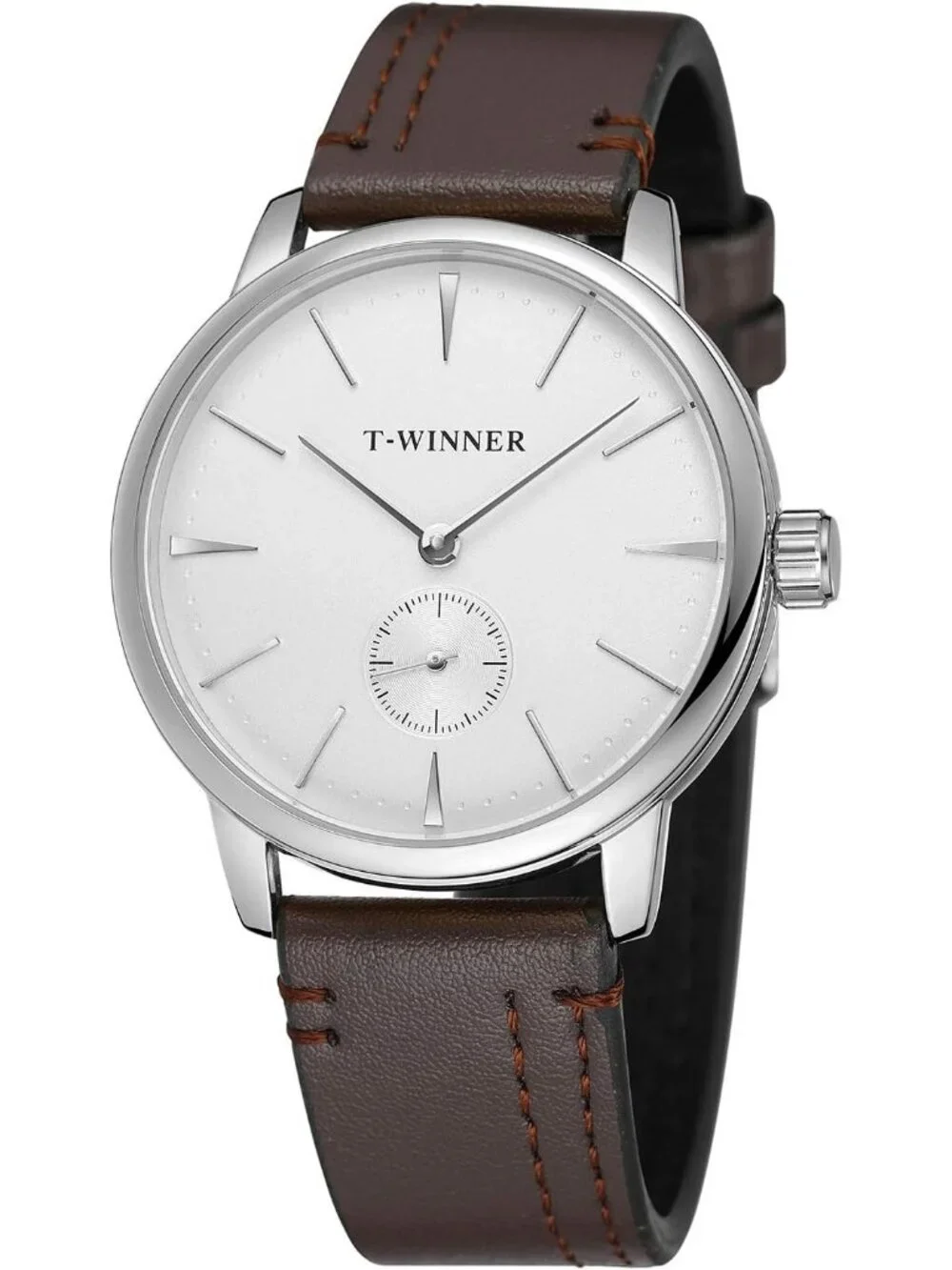 Men's Silver Brown Stylish Analog Sport Style Mechanical Hand-Wind Wrist Watch